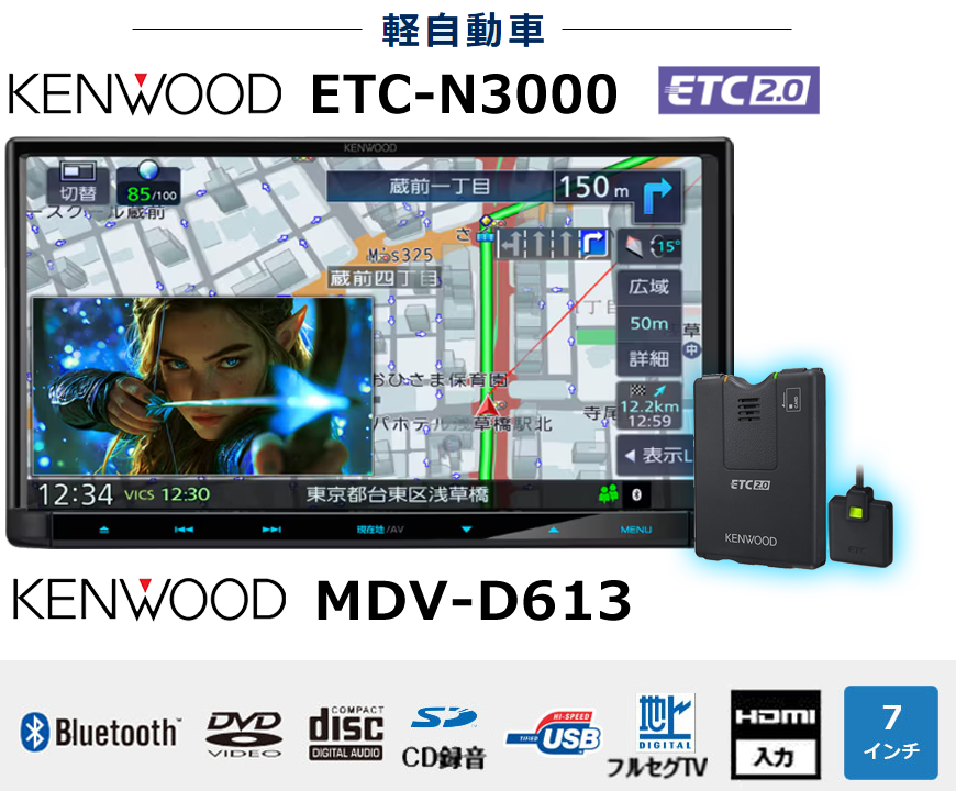 KENWOOD MDV-D613 and ETC-N3000 ETC2.0、ナビのスペック詳細