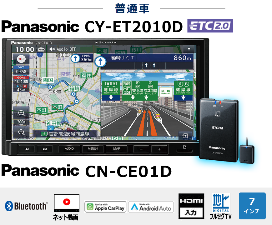 Panasonic CN-CE01D、Panasonic CY-ET2010D ETC2.0、ナビのスペック詳細