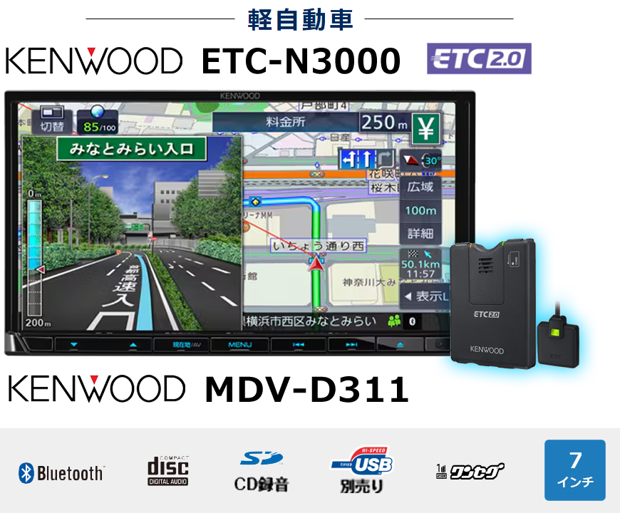 KENWOOD MDV-D311 and ETC-N3000 ETC2.0、ナビのスペック詳細